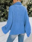Fashion Blue High Neck Long Sleeve Wide Sleeve Knit Sweater