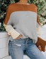 Fashion Blue Off-the-shoulder Contrast Color Puff Sleeve Sweater