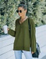 Fashion Armygreen V-neck Sweater Long Sleeves