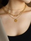 Fashion Steel Color Titanium Steel Gold Color-plated Cross And Zircon Round Medal Double Necklace