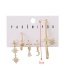 Fashion Gold Color 6-piece Set Of Copper Inlaid Zirconium Geometric Earrings