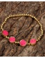 Fashion Pink Metal Dripping Smiley Face Beaded Elastic Bracelet