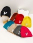 Fashion Peacock Blue P Letter Knitted Hat Knitted Cap With Woolen Letters