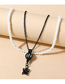 Fashion Black+white Alloy Butterfly Pearl Beaded Double Necklace