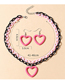 Fashion Pink Resin Hollow Peach Heart Chain Earrings Necklace Set
