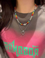 Fashion Silver Titanium Steel Rice Beads Beaded Heart Double Layer Necklace
