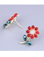 Fashion Red Alloy Diamond Sunflower Stud Earrings
