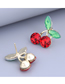 Fashion Gold Alloy Diamond Green Leaf Cherry Stud Earrings