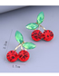 Fashion Gold Alloy Diamond Green Leaf Cherry Stud Earrings