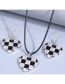 Fashion Black Brass Diamond Check Heart Earrings Necklace Set
