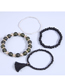 Fashion Black Rice Bead Geometric Ball Beaded Tassel Multilayer Bracelet