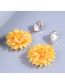 Fashion Yellow Alloy Inset Water Drop Diamond Fabric Flower Stud Earrings