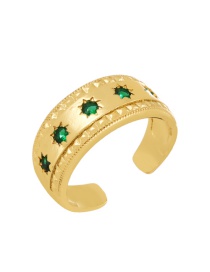 Fashion Green Brass-set Zircon Starburst Open Ring