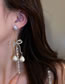 Fashion Silver Alloy Diamond Bow Pearl Drop Tassel Drop Earrings