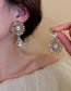 Fashion Orange Geometric Diamond Crystal Flower Tassel Asymmetric Stud Earrings
