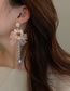Fashion Pink Alloy Diamond Pearl Crystal Fringe Flower Bow Earrings