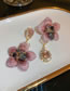Fashion Pink Bronze Drop Diamond Flower Asymmetric Stud Earrings