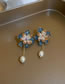 Fashion Blue Copper Diamond Crystal Flower Pearl Stud Earrings