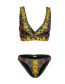 Fashion Yellow And Blue Totem Polyester Printed Split Swimsuit