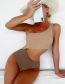 Fashion Brown Polyester Pit Bar Cutout One Piece Swimsuit