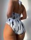 Fashion White Polyester Cutout Ring Stripe One Piece Swimsuit