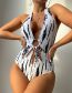 Fashion White Polyester Cutout Ring Stripe One Piece Swimsuit