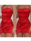 Fashion Red Satin Pleated Slip Dress