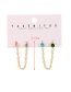 Fashion Color Set Of 4 Copper Inlaid Zircon Drop Stud Earrings