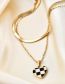 Fashion Gold Color Titanium Steel Checkerboard Heart Snake Bone Chain Double Layer Necklace