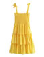 Fashion Yellow Solid Color Layered Sling Dress