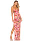 Fashion Pink Drop Neck Print Halter Slit Dress