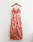 Fashion Pink Drop Neck Print Halter Slit Dress
