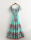 Fashion Blue Cotton And Linen Print Knotted Swing Dress