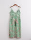 Fashion Green Geometric Print V-neck Slip Dress