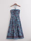 Fashion Blue Satin-print Halterneck Lace-up Dress
