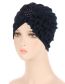 Fashion Navy Blue Polyester Gold Pleated Floral Beanie Hat