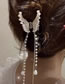 Fashion White Metal Pearl Long Fringe Butterfly Grip