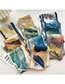 Fashion 7 Fold Landscape Mountains And Rivers Blue Geometric Print Pleated Long Silk Scarf