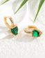 Fashion Green Brass Gold Plated Heart Zirconia Earrings