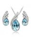 Fashion Gold Blue Necklace + Stud Earrings Alloy Inlaid Pear Stud Earrings Necklace Set