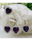 Fashion 010-36-108 Light Purple Alloy Set Heart Diamond Stud Earrings Necklace Ring Set