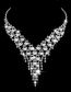 Fashion Silver Geometric Diamond And Pearl Necklace And Earrings Set