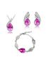 Fashion Light Purple Alloy Geometric Diamond Bracelet Stud Necklace Set