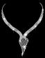 Fashion Silver Geometric Diamond Tassel Drop Earrings Necklace Set