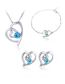 Fashion Blue Alloy Set Zirconium Heart Stud Earrings Bracelet Necklace Set