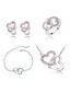Fashion White Alloy Diamond Heart Stud Earrings Necklace Ring Bracelet Set