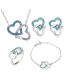Fashion Sea ??blue Alloy Diamond Heart Stud Earrings Necklace Ring Bracelet Set