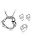 Fashion Rose Red Alloy Diamond Heart Stud Earrings Ring Necklace Set