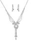 Fashion Silver Geometric Rhinestone Tassel Drop Earrings Necklace Set