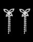 Fashion Silver Geometric Diamond Butterfly Tassel Drop Earrings Necklace Set
